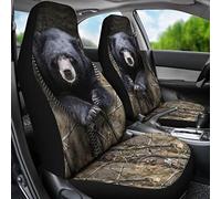 2 Piezas Auto Asiento Delantero Cojín Moda Fundas Asientos Delanteros Coche Duradera Fundas De Asientos Delantero Universal para Coches Camión Sedán Caza del Oso Negro Salvaje En 3D