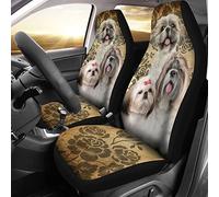 2 Piezas Auto Asiento Delantero Cojín Transpirable Fundas Asientos Delanteros Coche Suave Cubre De Asiento Delanteros Universal para Auto Coches SUV Tres Flores Vintage De Shih Tzu