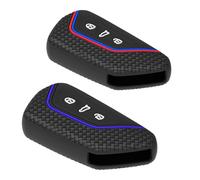 2 Piezas Autoschlüssel Funda de Silicona Multifuncional para Autoschlüssel con 3 Botones, Compatible con VW Golf 8/Seat/Skoda/Cupra (Negro Rojo, Negro Rojo Azul)