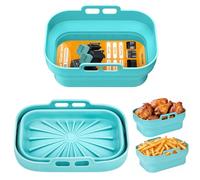 2 Piezas Azul Molde Silicona Freidora de Aire, Reutilizable Rectangular Bandejas para Air Fryer, Moldes Silicona Air Fryer, Molde Air fryer Silicona para Microondas, Horno, Freidora sin Aceite