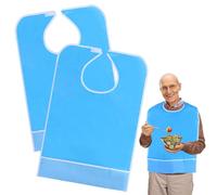 2 Piezas Baberos Adultos Impermeables, Baberos Lavables para Adultos, Babero Adulto con Bolsa para Babero, Baberos Reutilizables, Babero Adulto Mayor con Recogemigas, Baberos Impermeables para Adultos