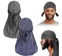 2 Piezas Bandana, Gorro Bandanas Piratas, Durag Sombreros, Elástica, Transpirable, Pañuelos Cabeza para Hombres y Mujeres Decoración Diaria de Hip-Hop (Gris Oscuro + Azul Marino)