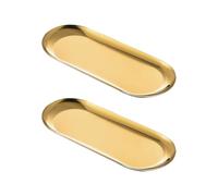2 Piezas Bandeja de Plato Dorado 23x9cm - Bandeja Decorativa de Acero Inoxidable Ovalado, Plato Organizador de Cosméticos - Para Postres, Cosméticos, Frutas, Velas y Joyas