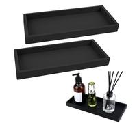 2 Piezas Bandeja De Resina, Bandeja Baño Negro, Bandejas Decorativas Modernas, Bandeja Decorativa Rectangular, para Joyas, Velas Y Jabón, Toallas, Maquillaje, Talla 20 X 10 X 1,8cm - Negro
