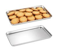 2 Piezas Bandeja Horno Acero Inoxidable, Resistente Rectangular Bandeja para Horno de Acero Inoxidable, Multifuncional Bandejas Rectangulares para Pollo, Verduras y Postres, 22.8 x 14.8 x 1.2 cm
