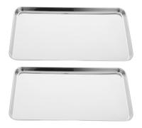2 Piezas Bandeja para Hornear de Acero Inoxidable, Rectangular | Borde Curvado, Base Plana y Drenaje de Aceite, para Cocina y Panadería