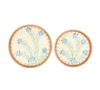 2 Piezas Bandeja Redonda para Aperitivos Tejida a Mano en Ratan, Estilo Artesanal Tradicional, Bandeja Decorativa Ecológica para Frutas y Snacks, Diámetro 30 cm y 35 cm (Patrón de cymbidium)