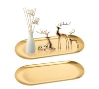 2 Piezas Bandeja Vaciabolsillos Bandeja Acero Inoxidable Bandejas Decorativas Oro Ovalada Bandejas para Almanecer Joyas Cosméticos Aperitivos