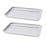 2 Piezas Bandejas Horno, Bandeja Horno Universal de Acero Inoxidable, Bandeja Rectangular para Pasteles Pollo Asado (26.5 x 20.5 x 1.2 cm)
