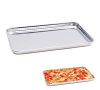2 Piezas Bandejas Horno, Bandeja Horno Universal de Acero Inoxidable, Bandeja Rectangular para Pasteles Pollo Asado, 26.5 x 20.5 x 1.2 cm