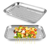 2 Piezas Bandejas para Barbacoa de Acero Inoxidable, 34,9 x 24,5 x 2,7 cm Reutilizable Bandejas para Barbacoa, accesorios para verduras, pescado o carne, para barbacoa de gas, eléctrica y carbón