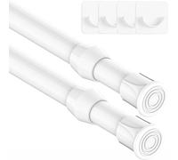 2 Piezas Barra Cortinas Extensible Cortina Blanca no es Necesario Taladrar con Soporte para Cocina baño Armario y Ventana (30-45cm,Blanco)