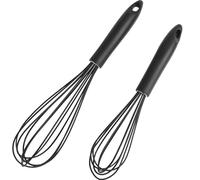 2 Piezas Batidores de Cocina de Silicona, Batidores de Mano Negros de Alta Resistencia para Mezclar, Batir y Remover, Tamaños 26 cm y 30 cm, Mango Antideslizante