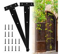 2 Piezas Bisagra T Negra Resistente de Madera, 12 Pulgadas en Zinc para Cocina, Ventanas, Vallas, Cobertizos y Puertas - Con 20 Tornillos