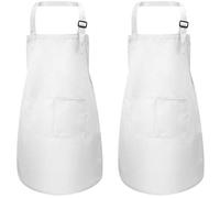2 Piezas Blanco Niños Delantales con Bolsillo, Ajustable Infantil Delantal de Chef para Niñas, Niñito Delantal de Cocina Cocinero, Niños Artista Delantales para Cocinar Hornear Pintura (7-13 Años)