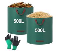 2 Piezas Bolsa Basura Jardin, 500 L Bolsas Jardin, Bolsas de Basura de Jardíncon Asa, Bolsa de Basura Plegable, Reutilizable, Adecuada para Hojas, Restos de Poda y Residuos de Plantas