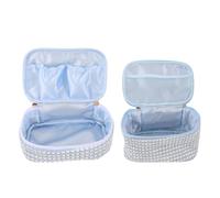 2 Piezas Bolsa de Maquillaje de Viaje Compacta Azul, Neceser Mujer | Corduroy, Aleación, Cremallera y Asas, Compartimentos Ordenados para Aseo, Escritorio y Salidas