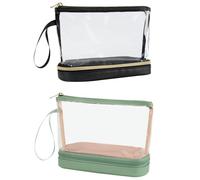 2 Piezas Bolsa De Maquillaje Transparente, Bolsa De Maquillaje Impermeable, Bolsa De Maquillaje De Gran Capacidad De Doble Capa, Bolsa De Maquillaje Portátil, Accesorios De Viaje