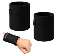 2 Piezas Bolsa de Muñeca con Cremallera, Sudadera de Muñeca, Wristbands con Bolsillo, Muñequeras Unisex, Negro