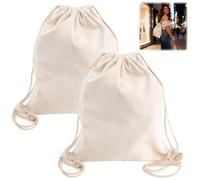 2 Piezas Bolsa de Yute para Pintar, 38x42cm Bolsas de Deporte de algodón, Bolsas de Lona de Algodón con Cordon, Saco de Tela para Gimnasio, para los Festivales Mujeres, Hombres y Niños Deporte Viajes