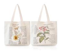 2 Piezas Bolsa Tela Tote Bag, Bolso Tote De Lona Estética, Bolso De Mano Bolsa De Compras Manzanilla Reutilizable Con Cremallera Y Bolsillo Interior Bolsas De Algodón Para Mujer Trabajo Viajes Colegio