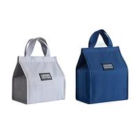 2 Piezas Bolsa Termica, Bolsas Porta Alimentos, Bolsa de Almuerzo Aislada, Bolsa Nevera Bolsa Comida Portatil, Bolsa de Almuerzo Térmica Impermeable para Picnics, Trabajo, Escuela (Gris+Azul)