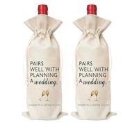 2 Piezas Bolsas de Regalo para Botellas de Vino de Boda,Bolsa de Lino Reutilizable para Botellas de Vino con cordón,para Regalos de Boda,Compromiso
