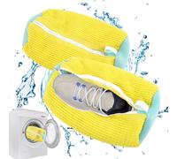 2 Piezas Bolsas para la Colada para Zapatos, Bolsa Zapatos Lavadora, Saco Lavadora para Zapatos Reutilizable, Bolsa Lavadora Zapatillas con Cremallera, Bolsa de Lavado de Zapatos (Amarillo)