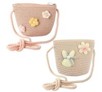 2 Piezas Bolsas Pequeñas Tejidas De Paja, Bolsas Livianas para Niños, Lindas Bolsas para Niñas, Mini Bolsas De Hombro, Pequeñas Bolsas De Almacenamiento para Niños, Bolsas De Hombro Tejidas