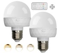2 Piezas Bombilla Recargable Con Mando a Distancia, E27 3 Colores Regulable Bombilla Recargable con Batería y Tiempo, Batería Desmontable Para Luz De Emergencia Luz Nocturna Campamento Lámparas No