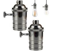 2 Piezas Bombillas Adaptador de Bombilla E27/E26, E27 Base Portalámparas Vintage Hanging Kit Luz Moderna del Techo Retro Style Industrial Soporte de la Lámpara con Interruptor, Negro