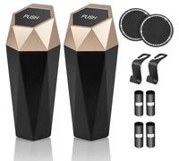 2 piezas Bote de Basura Del Coche, PequeñO Papelera Coche, Basura Coche con Tapa,Portátil Caja de Almacenamiento para Coche,Apto Para Coches, Casas, Oficinas, Exteriores,Camping (rose gold)