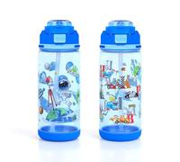 2 Piezas Botella Agua Niños, 600 ml Cantimplora Infantil con Pajita, a Prueba de Fugas, Sin BPA Botella Bebe Agua para el Colegio y el Deporte, Botella de Agua Niños y Niñas (Astronauta & Vehículos)