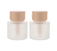 2 Piezas Botella Difusora de Aromas 50ml con Tapa de Madera | Blanco, Diseño Redondo Moderno y Minimalista, para Perfumes y Aceites Esenciales en Casa u Oficina