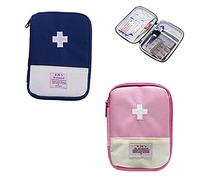 2 Piezas Botiquín de Primeros Auxilios, Mini Kit, Bolsa Médica Vacio, Portátil, para Emergencia en Hogar, Oficina, Viajes (Azul, Rosa) Grande