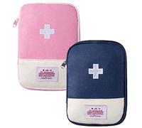 2 Piezas Botiquín de Primeros Auxilios Mini Kit de Primeros Auxilios Bolsa Médica Vacio Primeros Auxilios Portátil Bolsa para Coche Casa Lugar Trabajo Mochila y Acampar (Azul + rosa)