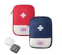 2 Piezas Botiquín de Primeros Auxilios Portátil con 2 Pastilleros, 18×13 cm Mini Bolsa de Medicina Vacío, Bolsa Médica de Emergencia, Kit de Supervivencia para Viajar Acampar y Senderismo (Rojo, Azul)