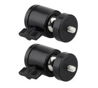 2 Piezas Cabeza Esférica Metálica para Trípode de Cámara 1/4 Negra | Bloqueo Rápido, Orientación Ajustable, para Flash Anular y Videocámara, Tuerca y Pomo Grande