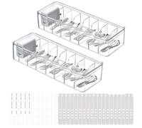 2 Piezas Caja de Almacenamiento Cables, Caja Organizador de Cable Transparente, Caja de Gestión de Cables con 8 Compartimentos & 20 Bridas de Cables para Escritorio Oficina Hogar