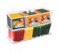 2 Piezas Caja de Almacenamiento para Bolsas de Té, Caja de Te Cajas de Plástico Transparente para Té con Tapa Compartimento, Organizador de Cocina Cajas Infusiones para Bolsas de Tés Sobres de Café
