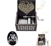 2 Piezas Caja de Música Madera Manivela Set, Can't Help Falling in Love Caja Música para San Valentín, Positividad Pingüino Grabado, Regalos para Amante, Esposa, Marido(Negro)