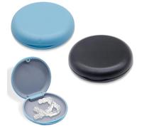 2 piezas caja ferula dental,caja ortodoncia, caja ferula dental caja aparato dental,funda dentadura resistente,caja de almacenamiento para dentaduras postizas,negro + azul