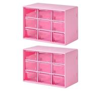2 Piezas Caja Organizadora con 9 Cajones, Caja de Organizador Mini Cajones Extraíbles, Cajonera para Cosméticos, para Herramientas Oficina, Material de Costura y Manualidades, Accesorios(Rosa)