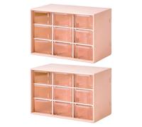 2 Piezas Caja Organizadora con 9 Cajones, Caja de Organizador Mini Cajones Extraíbles, Cajonera para Cosméticos, para Herramientas Oficina, Material de Costura y Manualidades, Accesorios(Rosa Carne)