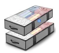 2 Piezas Cajas Almacenaje Ropa 90L - Almacenaje Bajo Cama - Bolsas para Guardar Ropa - con Cremallera y Asas - para Guardar Almohadas, Ropa, Mantas y Edredones