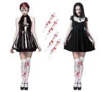 2 Piezas Calcetines Altos Sangrientos Guantes de Sangre de Halloween Guantes Terror de Halloween sobre la Rodilla Y Guantes Manchados Sangre Horribles Guantes Sangrientos Disfraz Halloween Salpicado