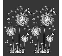 2 piezas calcomanías de pared blancas con dientes de león para decoración de paredes, XXL grandes flores diente plantas pegatinas adhesivas, murales para sala estar dormitorio antesala pasillo ventana