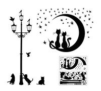2 piezas calcomanías de pared negras con gatos, autoadhesivo para decoración de paredes farola estrella gato pegatinas adhesivas murales para sala estar dormitorio habitación de niños pasillo ventana