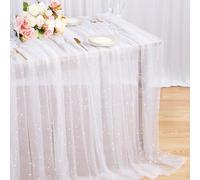 2 Piezas Camino de Mesa de Gasa, 200 x 80 cm Blanco Camino de Mesa de Tul con Plástico Cuentas, Decoración de Mesa para Fiestas Bodas DIY Creatividad Manualidades