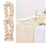2 Piezas Camino de Mesa para Queso, 90x300 cm Camino de Mesa en Gasa Beige, Boho Decoración de Mesa Tela Chiffon, Mantel de Mesas de Gasa, Cheesecloth Table Runner para Bodas, Fiestas de Cumpleaños